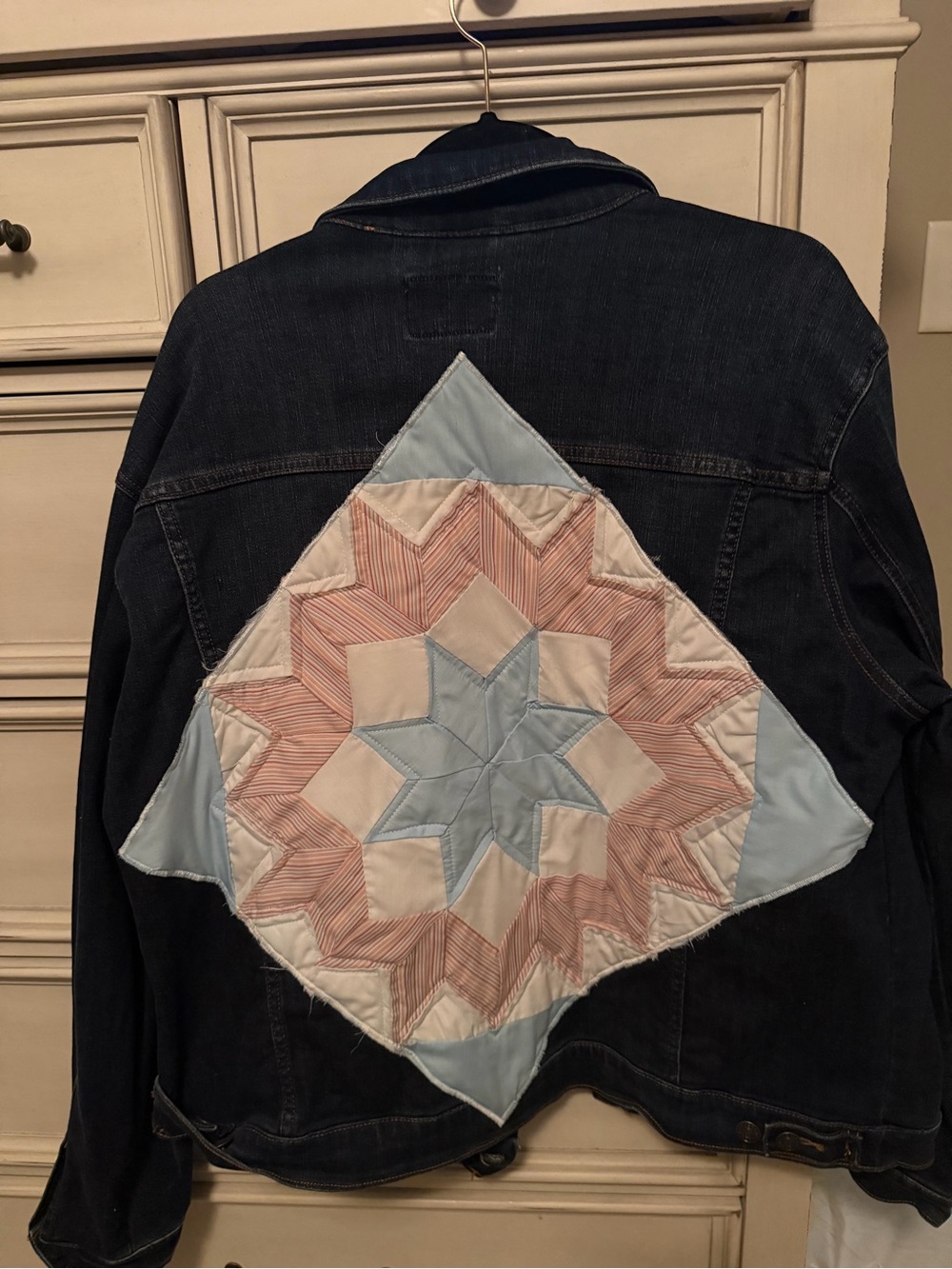 Customized Patchwork Goodfellow & Co Dark Blue Denim Jacket Classic Trucker